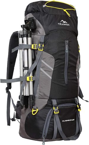 TRAWOC 65 litros senderismo, mochila camping, mochila viaje, 1 año de garantía, Negro