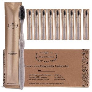 Cepillos de dientes biodegradables y ecológicos, sellados individualmente, cerdas suaves sin BPA, sostenibles, embalaje reciclado (paquete de 10)