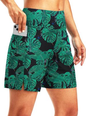 Gradual Pantalones cortos de natación para mujer de 7 pulgadas de largo, cintura alta, secado rápido, pantalones cortos de playa